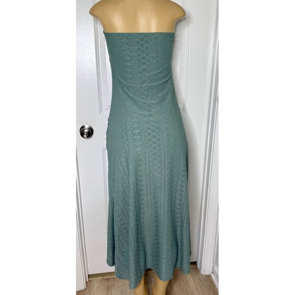 Strapless Teal Green Maxi Dress Ruched Front Eyelet Lace Detail CHICME Brand Siz - Picture 4 of 6